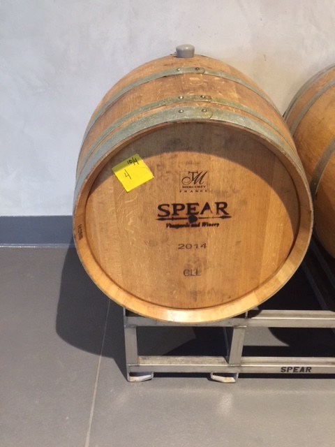 Wine barrel inside Spear Winery, photo by Leslie Dinaberg.