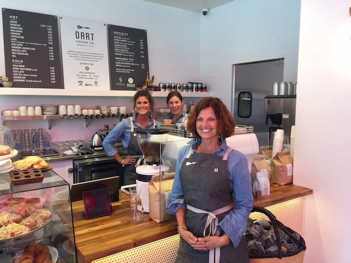 The Dart Coffee team (that's owner Erika Carter Dart in front) is ready to serve delicious, sustainably roasted coffee and treats. Photo by Leslie Dinaberg.