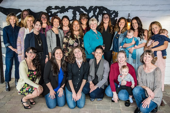 Karen Steinwachs, Buttonwood Farm & Winery winemaker and co-founder of the annual Women Winemakers Dinner, stands back row, center, among Santa Barbara County women winemakers participating Winemakers at the 2018 event. Photo by Deborah Chadsey, In Paradise Photography.