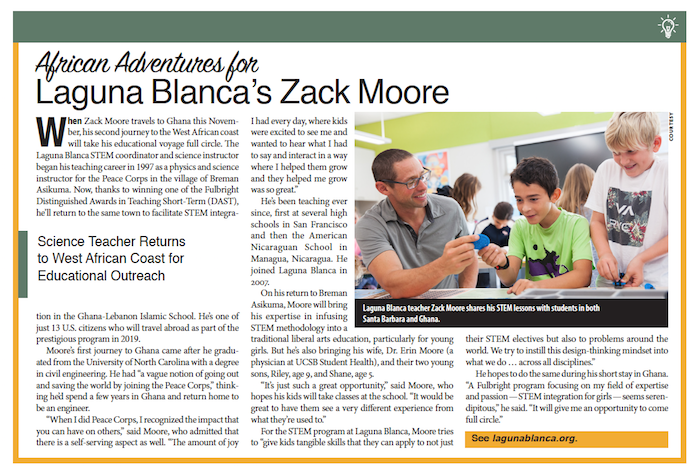 Laguna Blanca's Zack Moore, From Schools of Thought, Santa Barbara Independent, November 7, 2019.