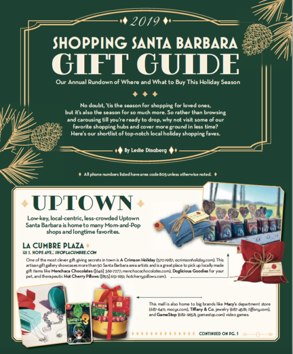 2019 Shopping Santa Barbara Gift Guide, SB Independent, December 5, 2019.