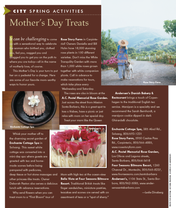 Mother's Day Treats, originally published in the spring 2010 issue of Santa Barbara Seasons Magazine.