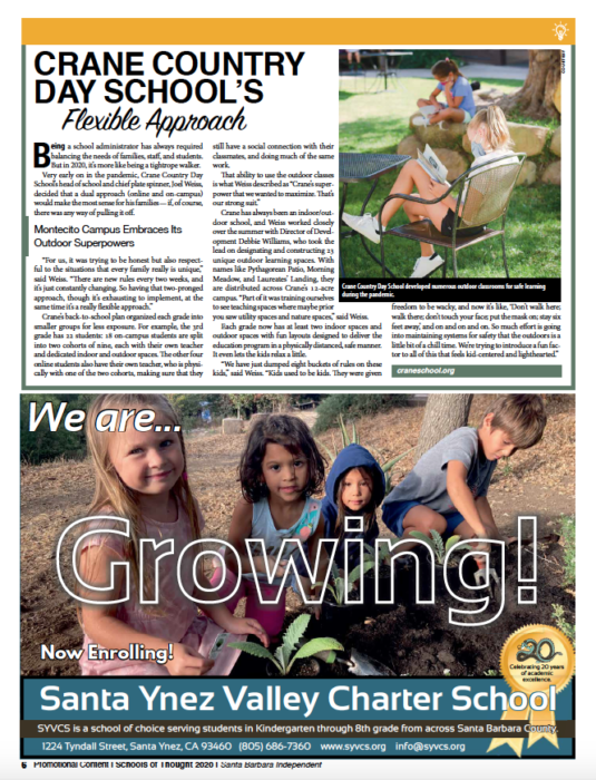 Crane Country Day School's Flexible Approach, originally published in Santa Barbara Independent on November 19, 2020.