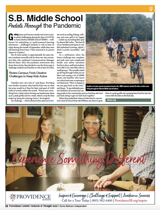 S.B. Middle School Pedals Through the Pandemic, originally published in Santa Barbara Independent on November 19, 2020.