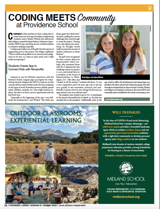 Coding Meets Community at Providence School, originally published in Santa Barbara Independent on November 19, 2020.