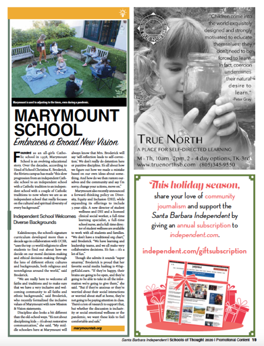 Marymount School Embraces a Broad New Vision, originally published in Santa Barbara Independent on November 19, 2020.
