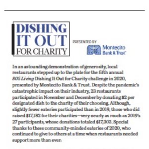 Dishing it out for Charity, originally published in 805 Living Magazine, March 2021.